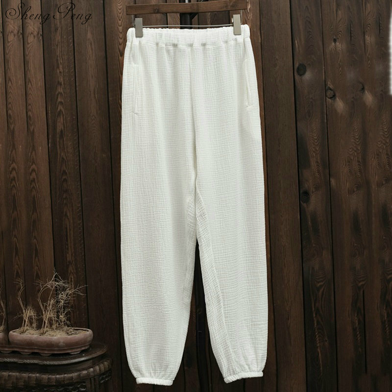 Cintura elástica algodão linho feminino harem calças sólida casual verão calças novidade design harem q799