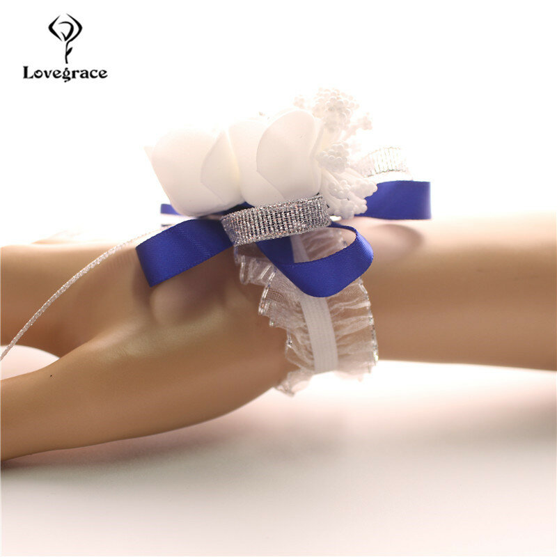 Lovegrace-花嫁介添人用の人工バラのブレスレット,手首に花,結婚式