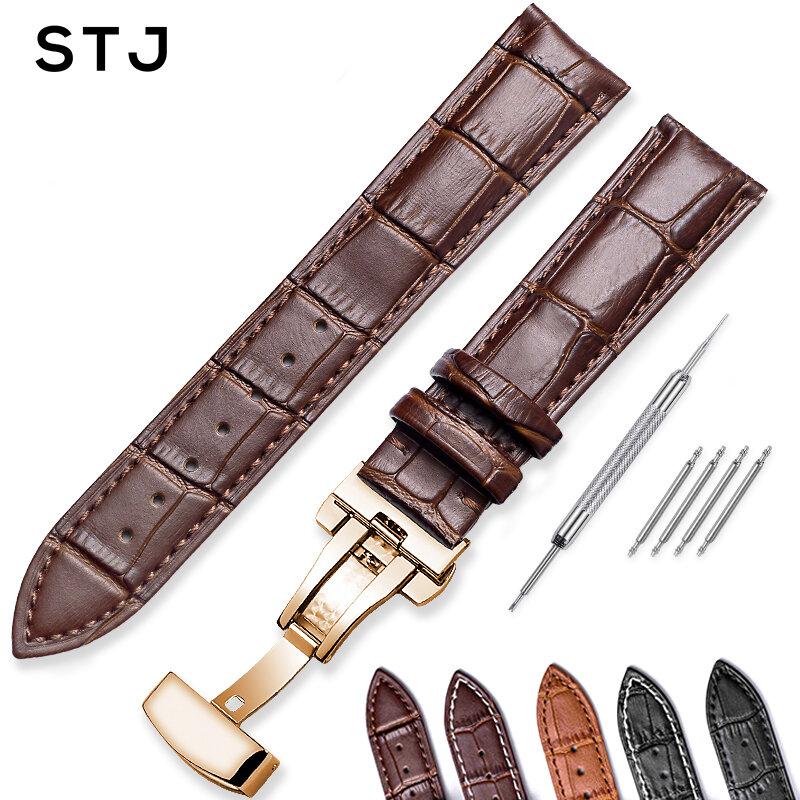 STJ Calf Genuine Leather Watchband 16mm 18mm 19mm 20mm 21mm 22mm 24mm Watch Band Alligator Grain Watch Strap for Tissot Seiko