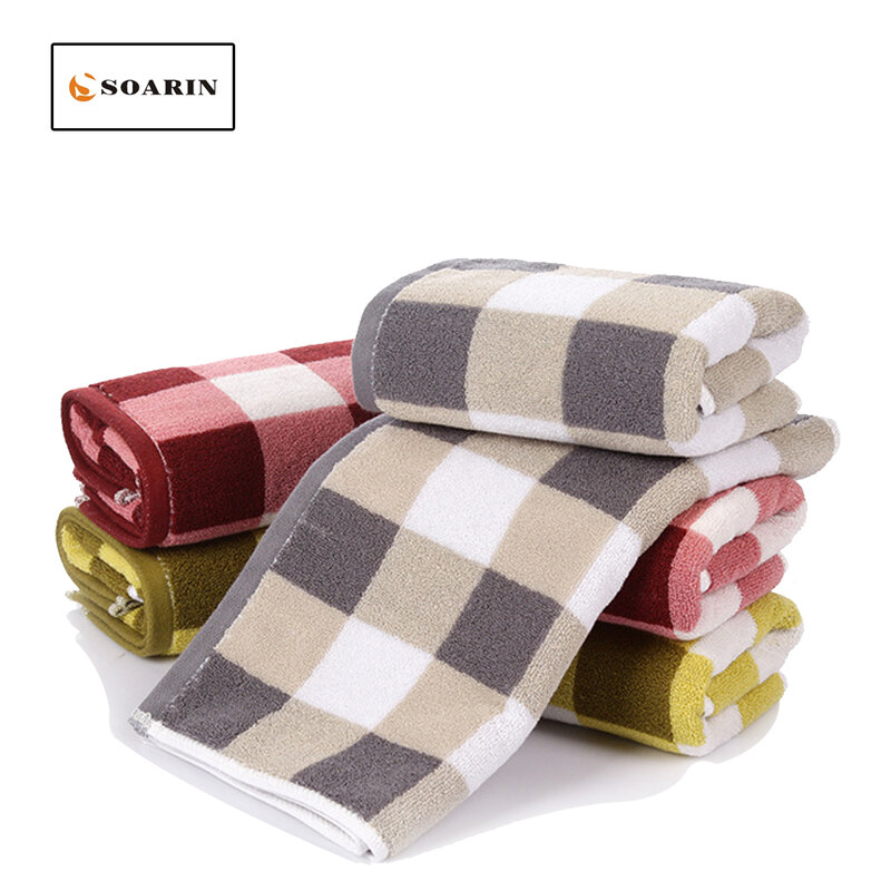 SOARIN 100% Cotton Plaid 34x75cm Face Towel Toallas Algodon Toalhas De Rosto Dusch Handtuch Cotton Towels Bathroom Quick Dry