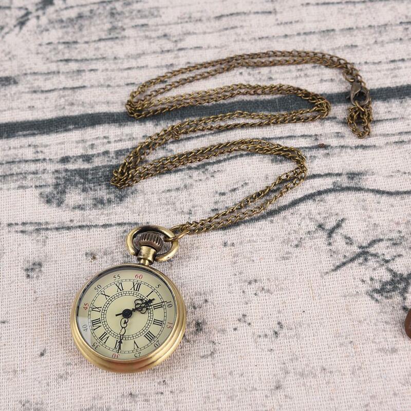 Vintage Vintageสไตล์Steampunk Beige Dialโรมันตัวเลขขนาดเล็กนาฬิกาพ็อกเก็ตนาฬิกาสร้อยคอจี้