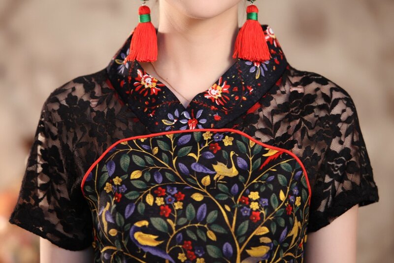 Блузка женская из хлопка и льна, черная, с кружевом, в китайском стиле, традиционная Цветочная одежда, Размеры S M L XL XXL XXXL TS001