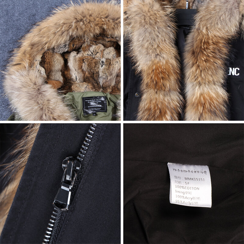 Maomaokong2019 new Fashion women Raccoon hairy collar Embroidered armband Medium and long section Fur Leisure Cotton jacket
