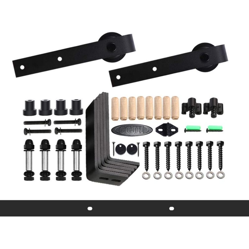 LWZH 천장 브래킷 마운트 슬라이딩 헛간 목재 도어 하드웨어 키트, 4-20FT J자형 블랙 롤러, 인테리어 슬라이딩 헛간 도어용