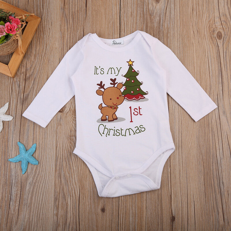 Boże narodzenie baby romper noworodek niemowlę chłopcy dziewczęta cartoon deer świąteczny nadruk drzewa długie rękawy romper jesień odzież dla dzieci