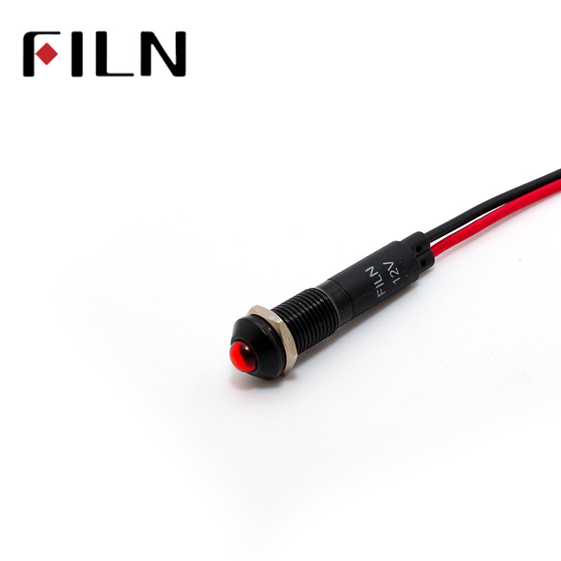 8mm FL1A-8SW-1 black housing mini raised head red green yellow blue 12v led inidcator light with 20cm wire