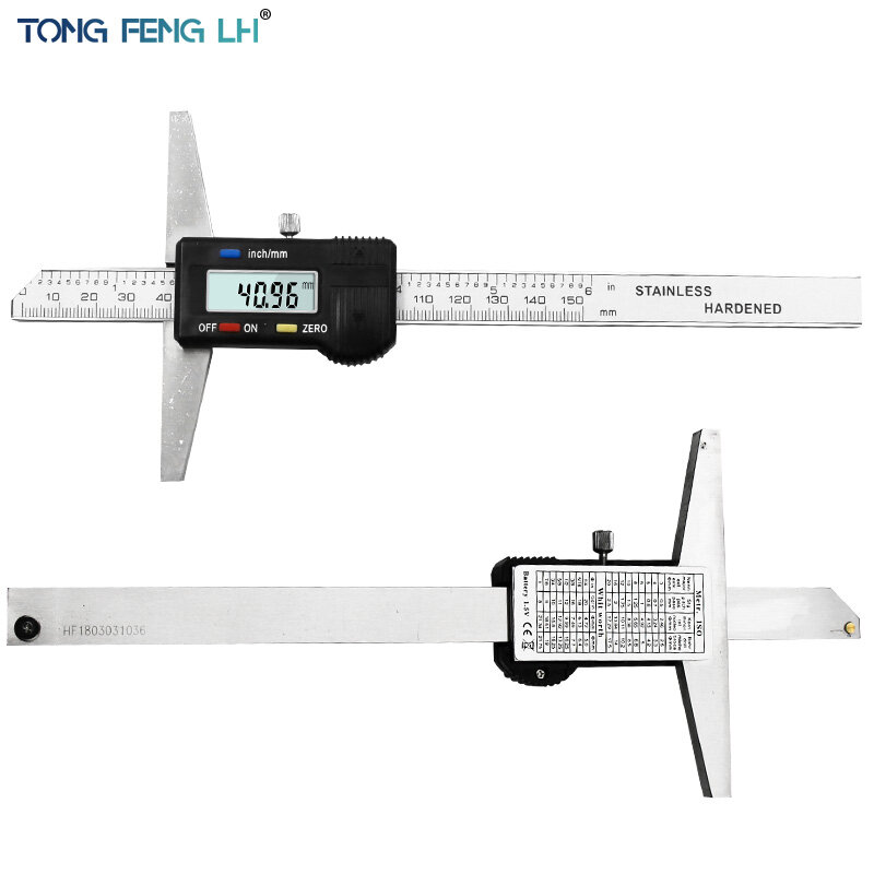 Medidor de profundidade digital imperial, 0-150mm, 6 polegadas, micrômetro digital, de aço inoxidável, medidor elétrico