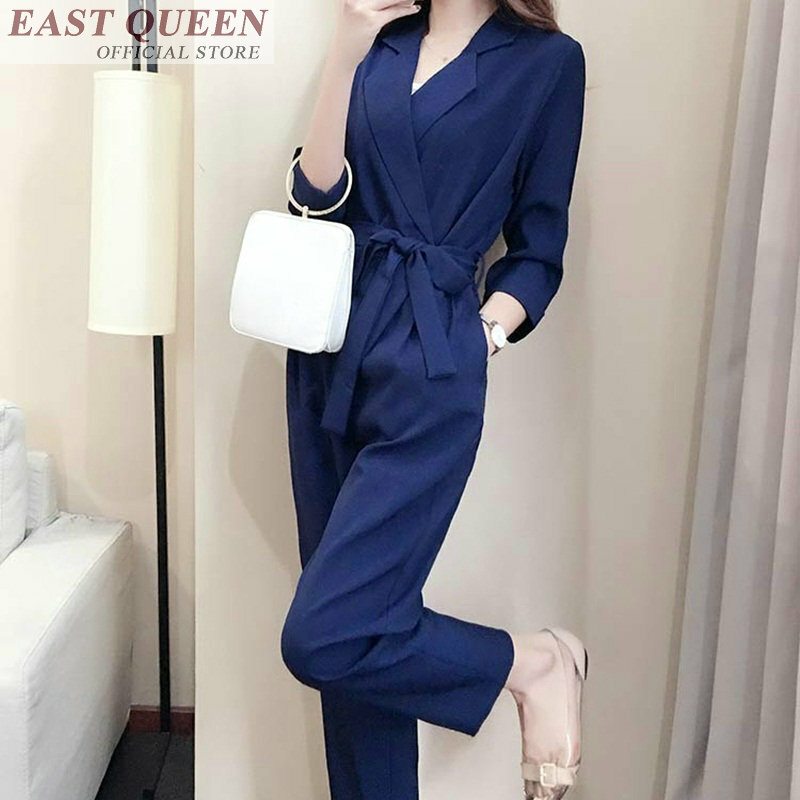 Jumpsuits women solid ankle-length pants sashes elastic business overalls for woman elegant casual office lady jumpsuit DD630 L