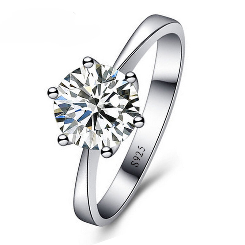 แหวนหมั้นแต่งงานเจ้าสาวคลาสสิกแหวน Super Cubic Zircon คริสตัลเงิน925เครื่องประดับปัจจุบัน