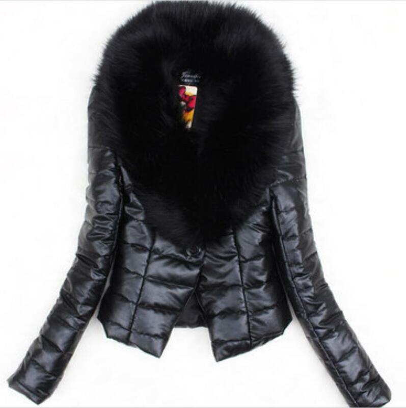 Женская куртка из искусственной кожи с большим меховым воротником, осенне-зимнее хлопковое пальто 3XL, приталенный пуховик, 2022