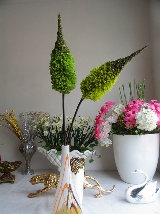 Fleurs artificielles décoration neige, fleurs artificielles, bon marché, vert jaunâtre, bromélia