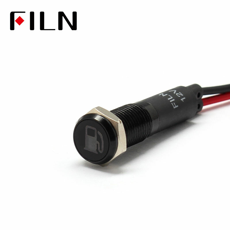 FILN 8mm  Car dashboard Fuel tank cap marking symbol led red yellow white blue green 12v led indicator light with 20cm cable