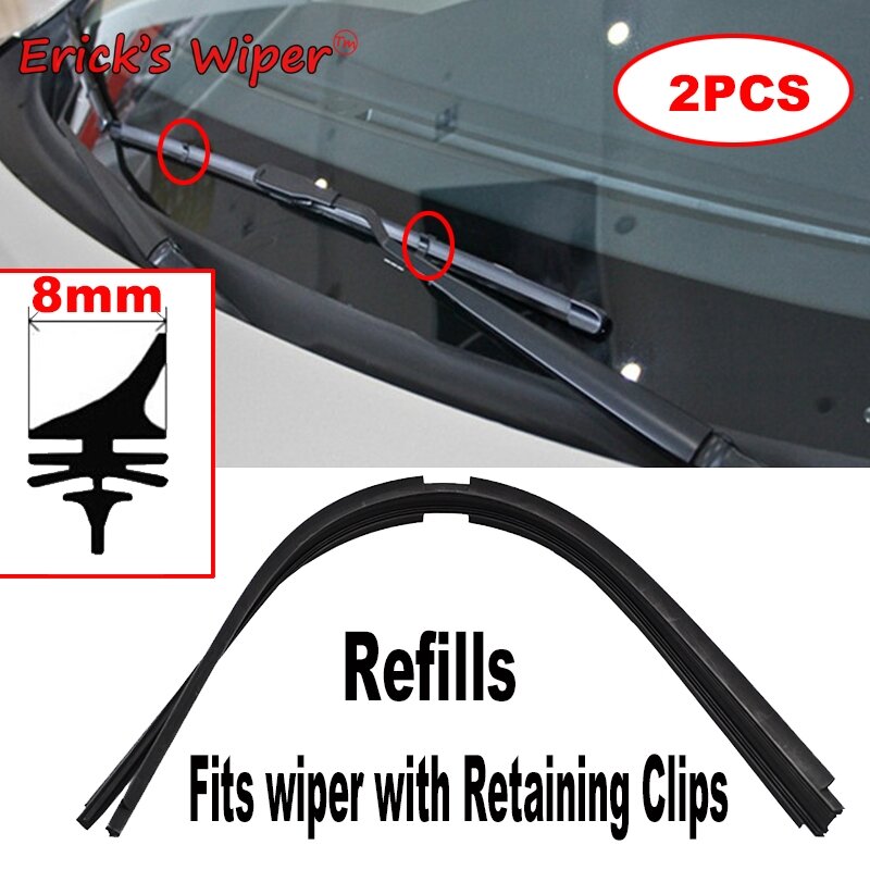 2Pcs/lot AAA-Grade Car Auto Vehicle Soft Rubber Refill For Pinch Tab Bayonet Side Pin Narrow Push Button Wiper Blades 8mm 26"
