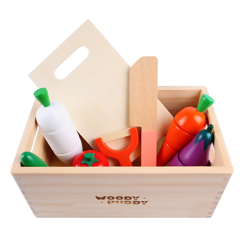 Caja de madera magnética para niños, juguetes educativos creativos de frutas y verduras cortadas, casa de juegos para niños, Educación Temprana
