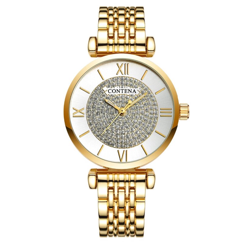 Contena 2018 New Designer Luxury Brand Contena Women Dress Watches Steel Quartz Watch Diamonds Gold Watches Relogio Feminino