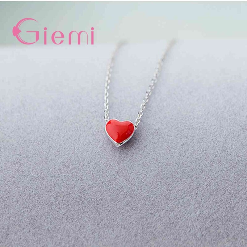 Heißer Korea Einfache Stil Rot Herz Halskette Anhänger für Frauen Party Mode 925 Sterling Silber Kragen Hohe Qualität