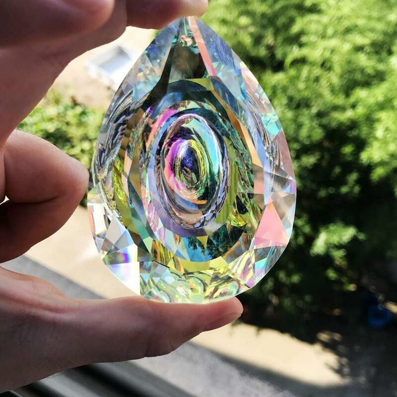 H & D wiszące kryształy pryzmat Suncatcher do dekoracji okien 76mm AB-kolor części do żyrandola DIY dekoracja ślubna do domu akcesoria
