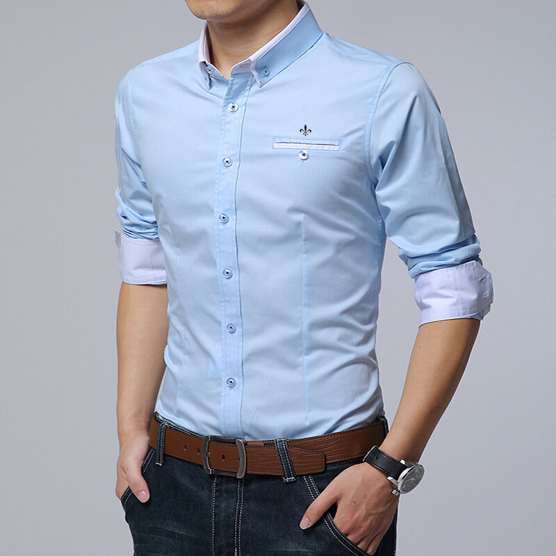 Dudalina Men Shirt 2020 Long Sleeve Shirt Male Casual Embroidery Formal Business Man Shirt Slim Fit Designer Dress