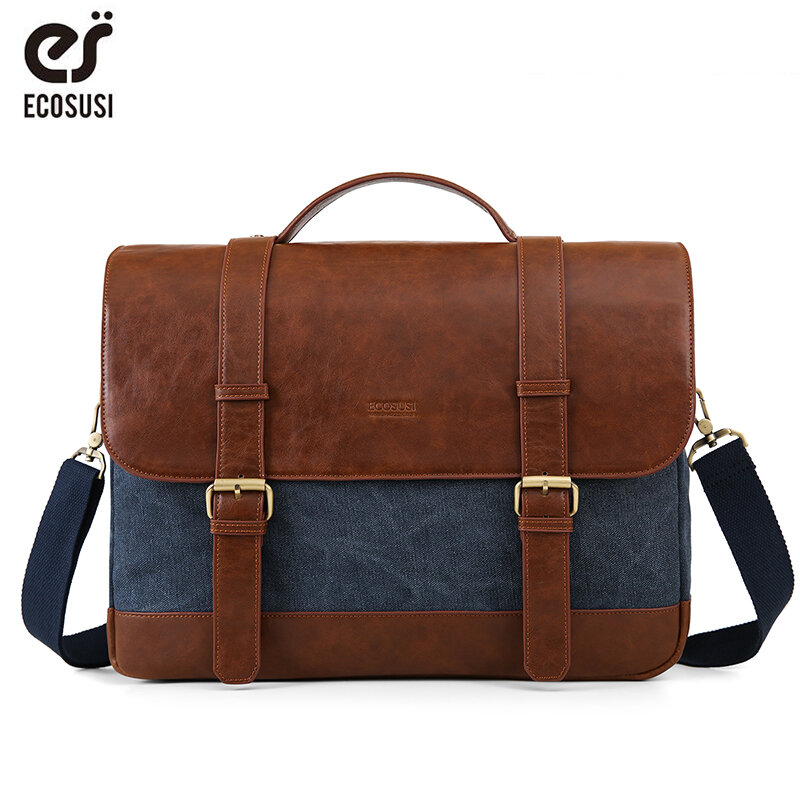 Сумка для ноутбука ECOSUSI, 15,6 дюйма, мужская сумка на плечо, портфель, мужская сумка из искусственной кожи, новый модный бренд, мужская сумка-ме...