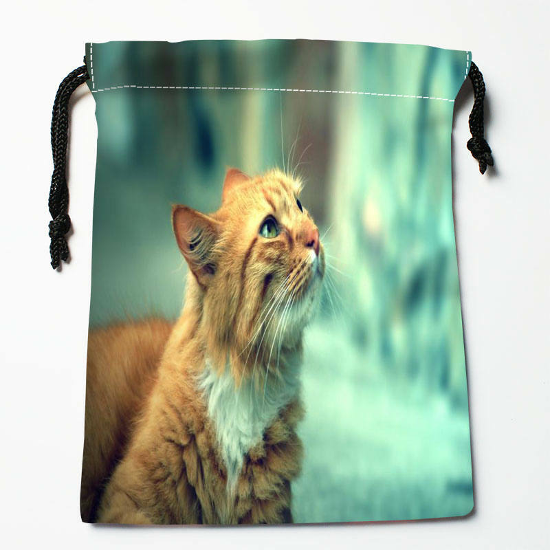 High quality Custom cat printing storage bag drawstring bag gift Satin bags 18*22cm Compression Type Bags