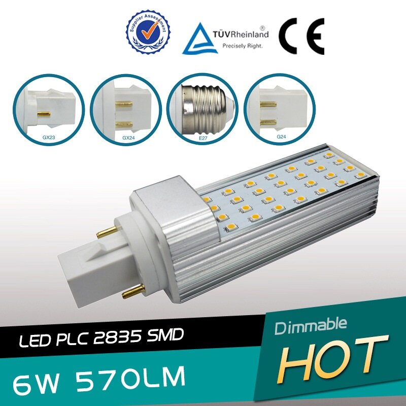 10pcs/lot E27 G24 G23 6W LED PL lamp 35 leds SMD2835 G24 2PIN 4PIN  PLC lamp E27 PL bulb free shipping