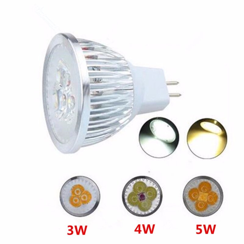 Bombilla LED de alta potencia, foco MR16 de 12V, 3W, 4W, 5W, luz descendente, lámpara LED blanca cálida/fría, 10 unidades por lote