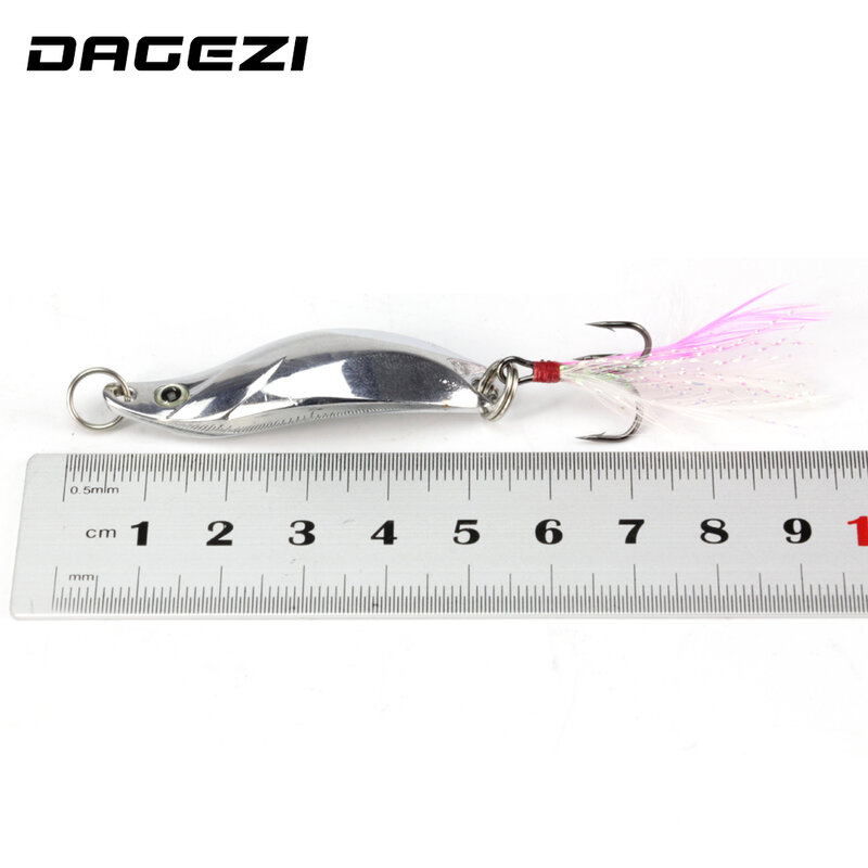 DAGEZI geometry Metal Sequins Fishing Lure Spoon Lure with Feather Noise Paillette Hard Baits Treble Hook Pesca Fishing Tackle