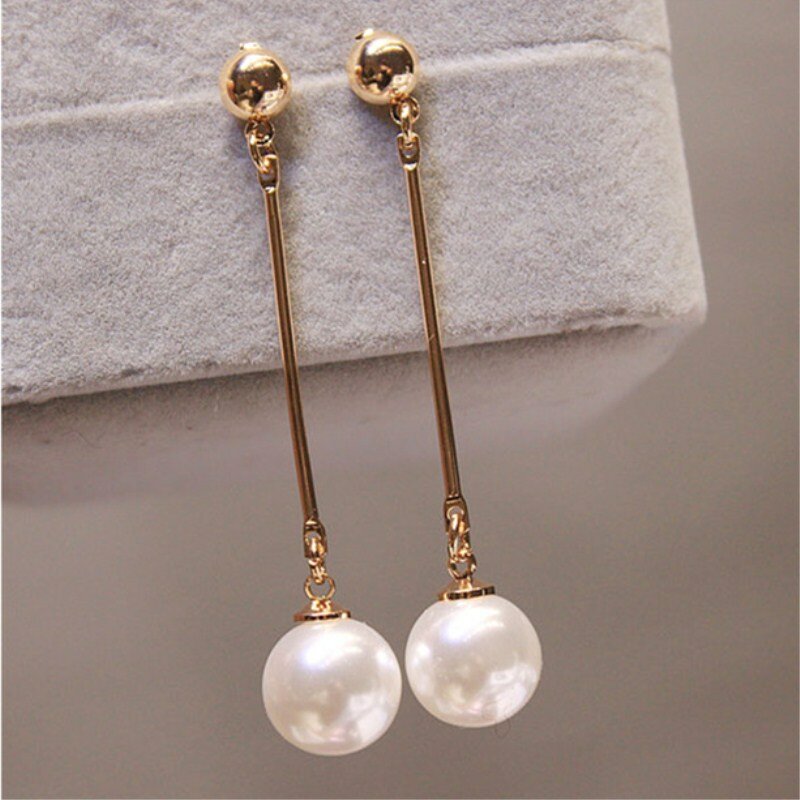 Pendientes de gota de perlas de imitación con borla larga para mujer, joyería coreana OL, Color dorado, regalo