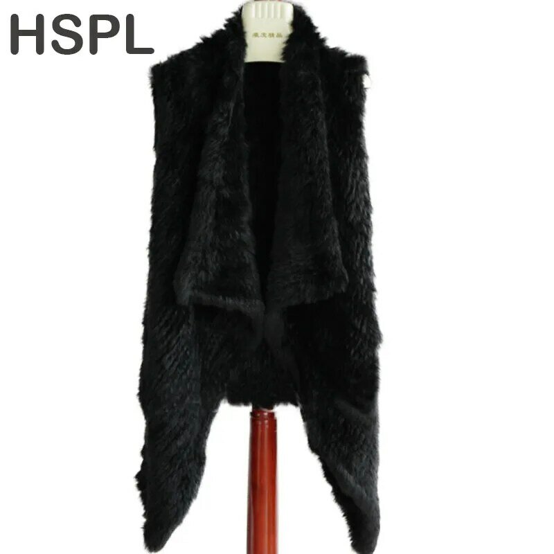 HSPL-سترة محبوكة من فرو الأرانب الأصلي للنساء ، سترة مفتوحة من الأمام غير منتظمة ، شال فرو الأرانب في الشتاء