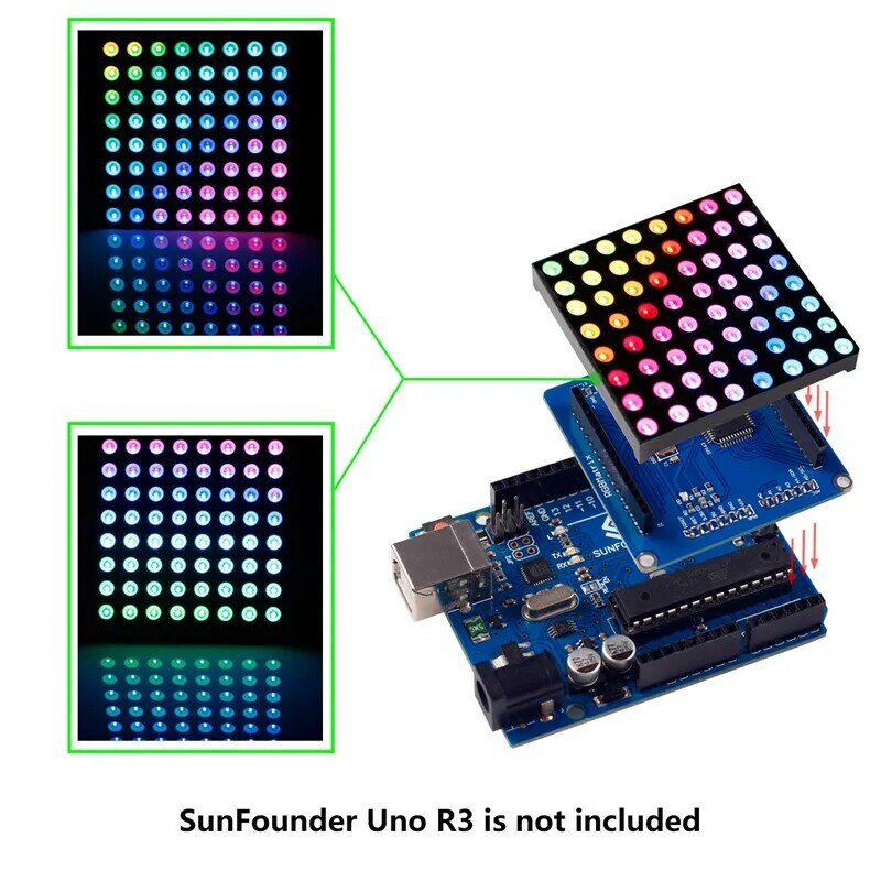 SunFounder 풀 컬러 RGB LED 매트릭스 드라이버 실드, 아두이노용 RGB 매트릭스 스크린, 8x8
