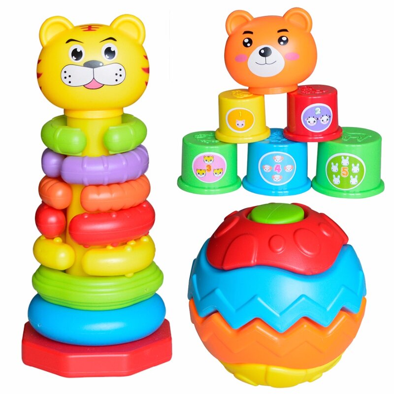 Montessori Baby giocattoli per l'educazione precoce arcobaleno impilato tazza cento cambiamenti palla fitness impilamento Stack arcobaleno anello torre regalo per bambini