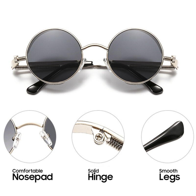 VIVIBEE-gafas de sol redondas para hombre y mujer, lentes de sol de aleación de Metal, estilo gótico, Retro, Steampunk, rojo, 2024