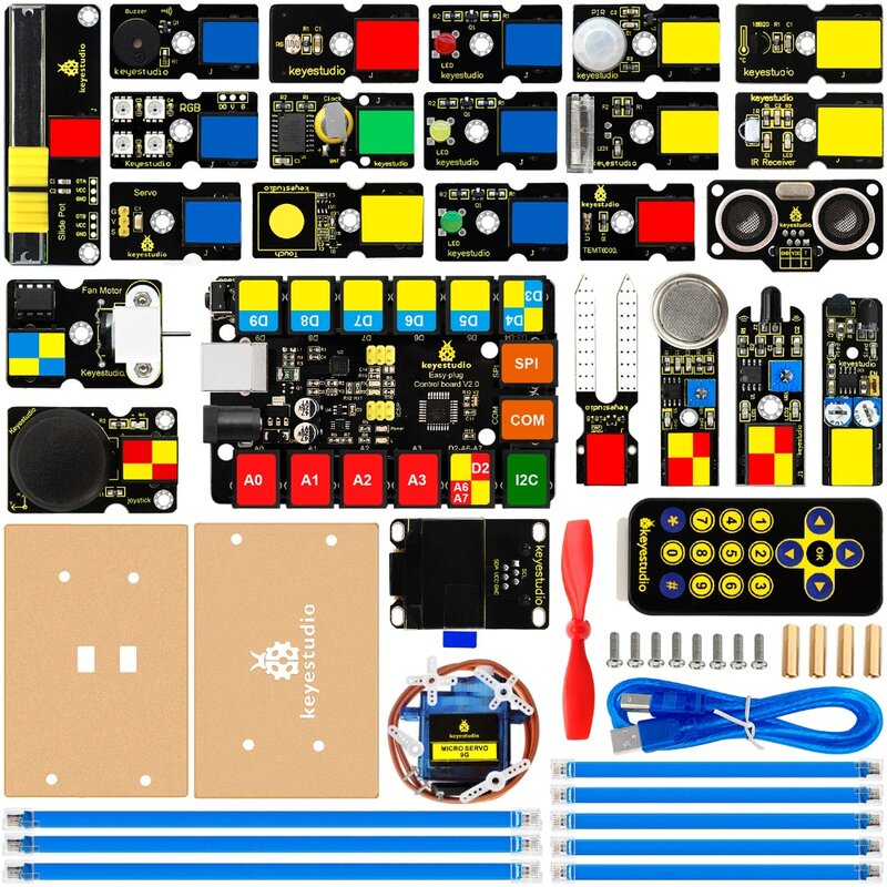 Keyestudio-이지 플러그 얼티메이트 스타터 학습 키트, Arduino STEM 에두용, 믹스 블록과 호환 가능