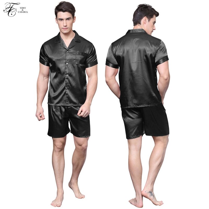 Мужская Шелковая пижама Tony & Candice, шелковая мягкая ночная рубашка из вискозы, для лета