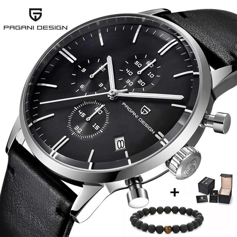 Top Marke Luxus PAGANI Design Chronograph Leder herren Uhren Quarz Mode-Sport Militär Armbanduhr Männer relogio masculino