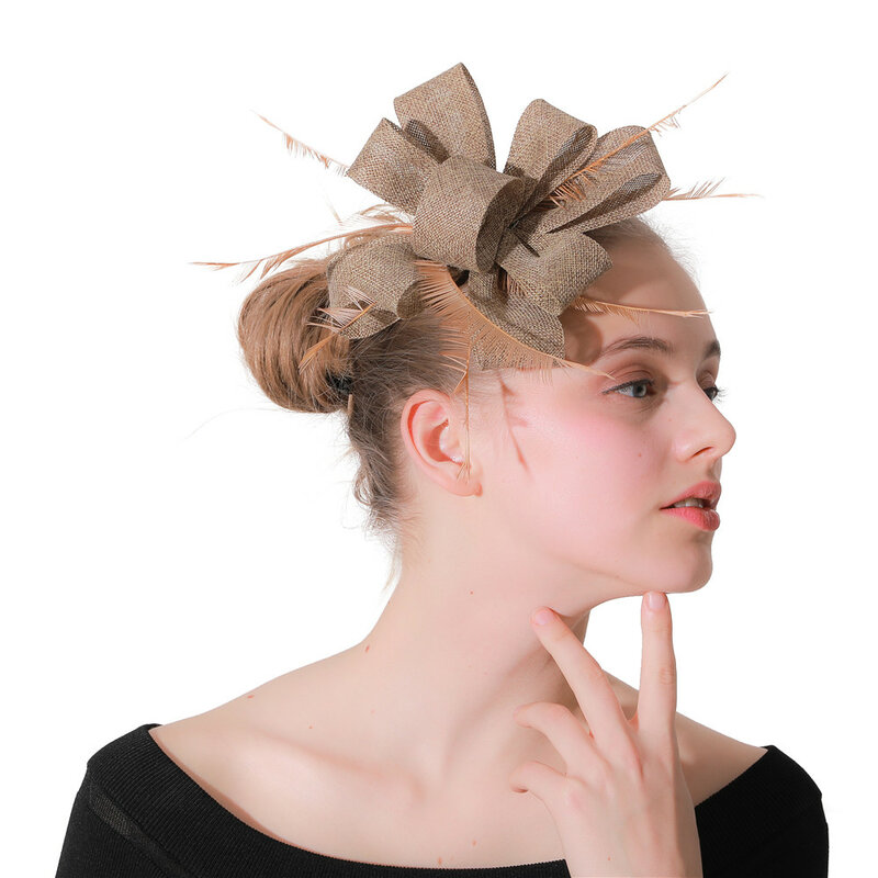 Imitacja Sianmay kobiety nakrycia głowy eleganckie damskie fascynator ślubny kapelusz spinka do włosów z fantazyjnymi pióra do włosów akcesoria kapelusz okazji