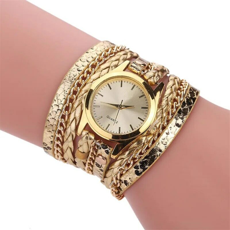 Minhin marca relógios de quartzo feminino ouro genebra pulseira relógio de pulso senhoras vestido tecido leopardo multi camadas pulseira de couro relógio