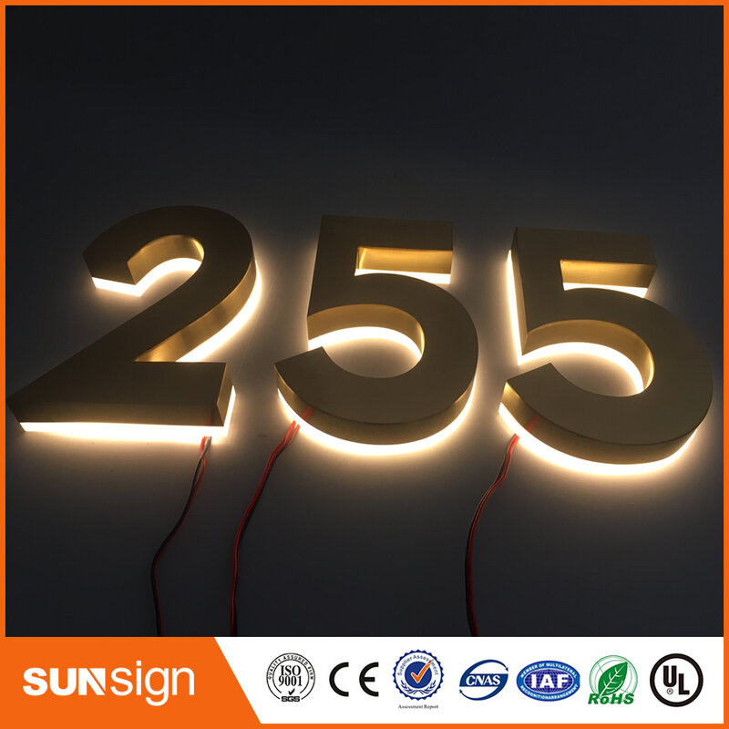 H 35Cm Nhà Máy Ổ Cắm Ngoài Trời Backlit Thép Không Gỉ LED 3D Thư Biển Báo Shopfront