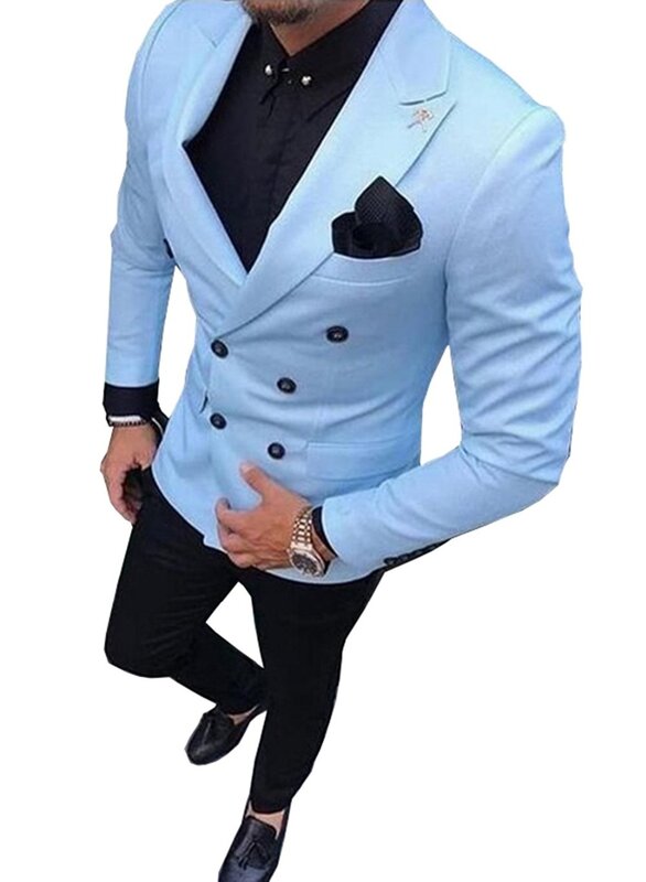 Mens Suits Slim Fit 2 Pieces Double-breasted Business Groom Jacket Tuxedos Blazer Suits for Wedding Prom Evening(Blazer+Pants)