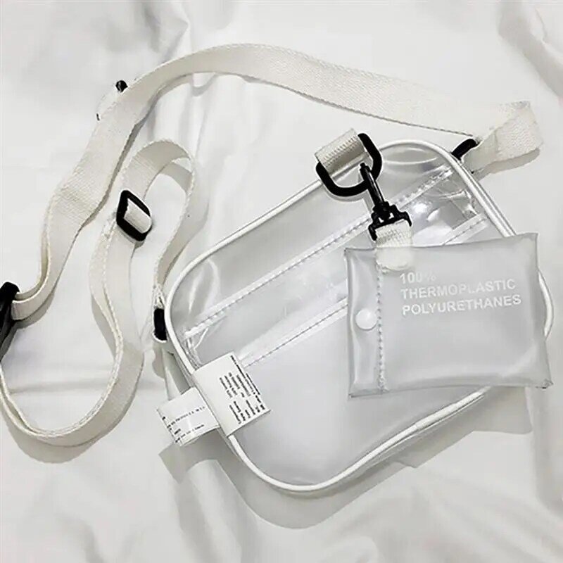 Casual 2 uds PVC transparente mujeres pequeñas bolsas de bandolera para mujer bolso de hombro transparente conjunto de bolsas de teléfono de gelatina W235