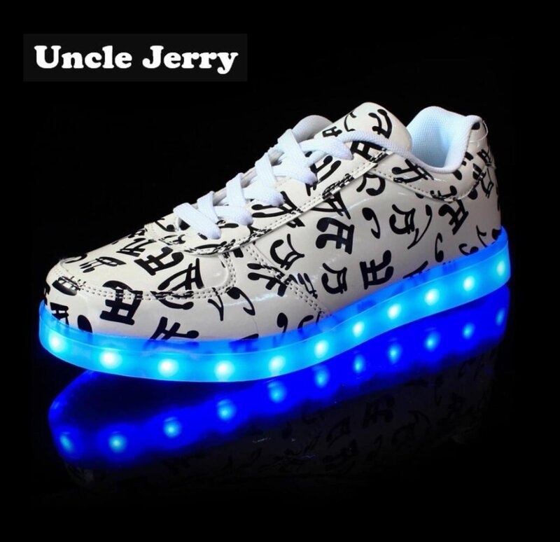 UncleJerry Musical Note Glowing Led Sneakers for boys,girls,men and women USB Charging Light Up Shoes Adult Fashion Party Shoes