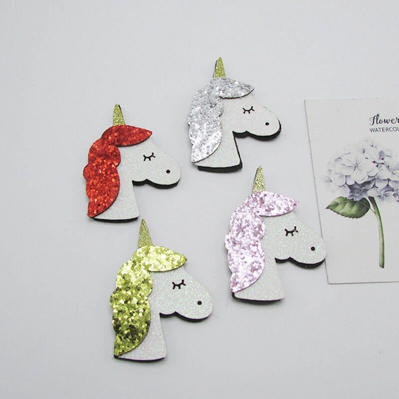 100 ชิ้น/ล็อต Glitter Unicorn Padded Appliques SINGLE Sided Glitter ผ้าแพทช์ Patch DIY ของเล่นเด็ก Headwere อุปกรณ์เสริม