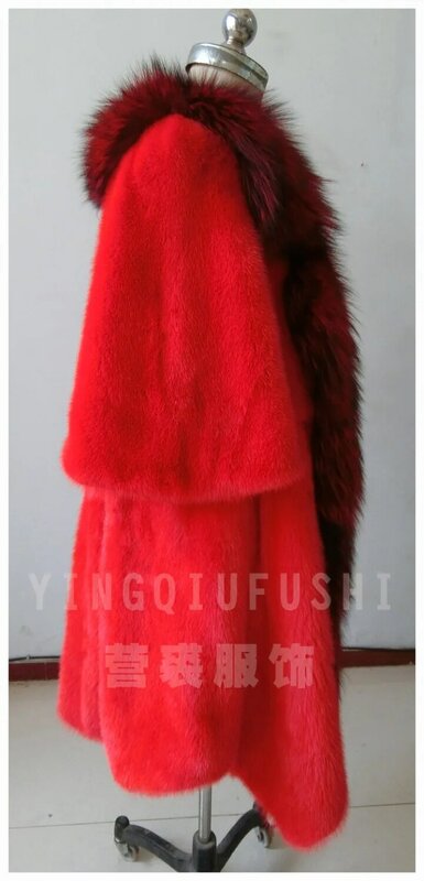 Manteau en vraie fourrure de vison pour femmes, col en fourrure de renard, vêtements d'extérieur, pardessus de marte mi-long pour femmes