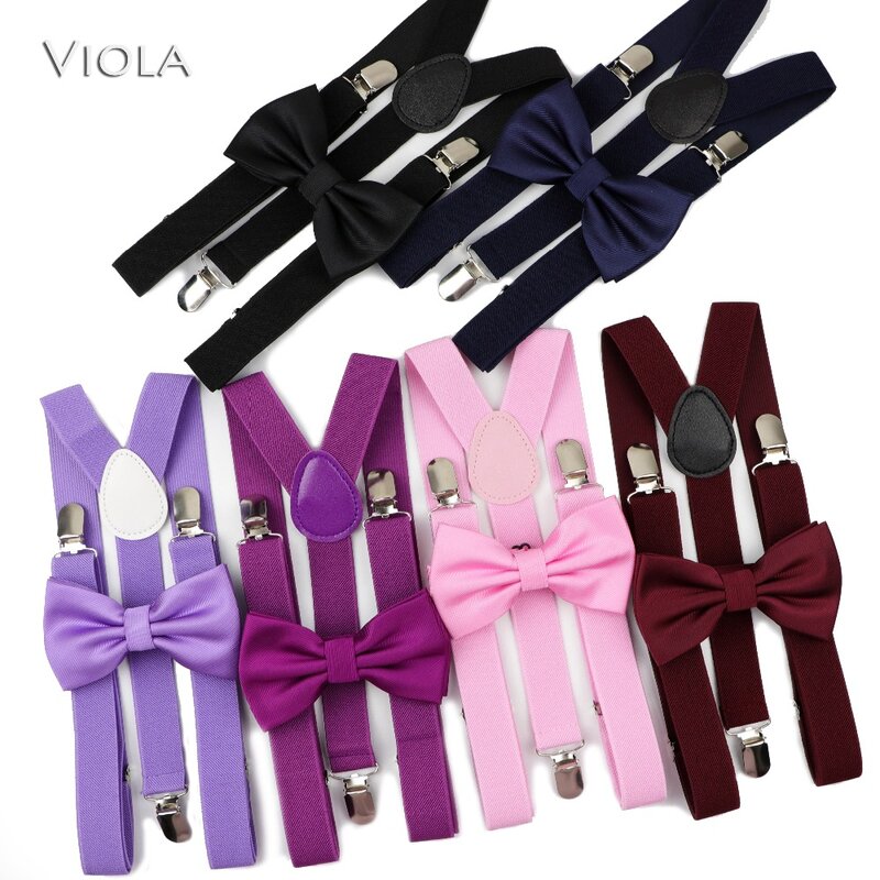Suspensórios coloridos para homens, conjunto de gravata borboleta de poliéster com um laço de alta qualidade, acessórios ajustáveis com suspensórios traseiros
