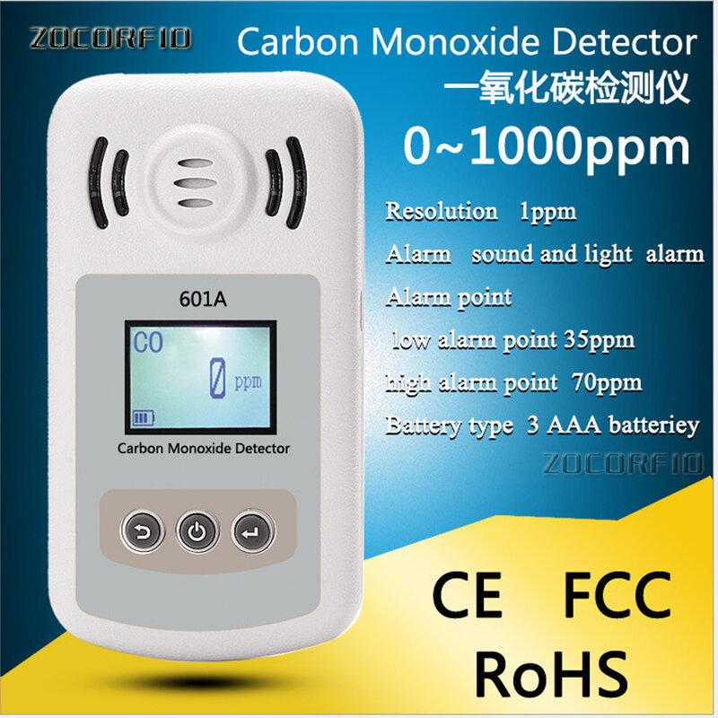 Handheld Carbon Monoxide Meter High Precision CO Gas Analyzer Tester Monitor Detector LCD Display Sound + Light Alarm 0-1000ppm