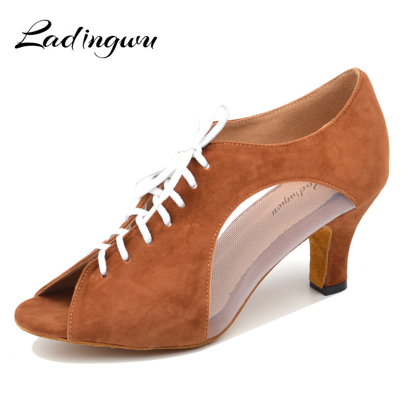 Ladingwu-Chaussures de danse en maille pour femme, chaussures de salsa latine, chaussures de salle de Rhpour femme, talon astronomique souple, rouge, 5 cm, 6 cm, 7cm