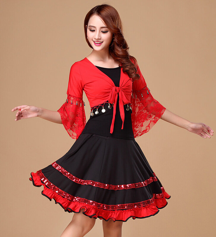 Vestido de baile latino de encaje de actuación Vestidos de Samba para mujer traje de Tango para ropa para baile de salón Vestidos de Salsa Saia L102