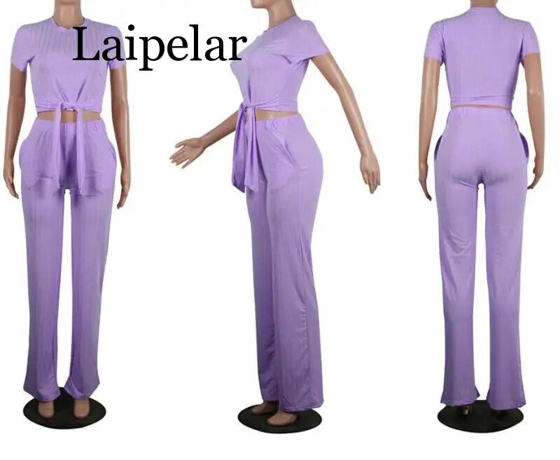 Conjunto de ropa de punto de 2 piezas para mujer, Sexy y Top corto Pantalones de deporte, traje de dos piezas para Festival de Verano, 2020