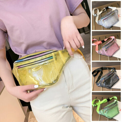 2019 de las mujeres de la moda rejilla PVC estilo de bolso de la cintura Fanny Pack Bum bolsa de puré de bolso de la cintura bolsa transparente pequeña bolsa paquetes fríos