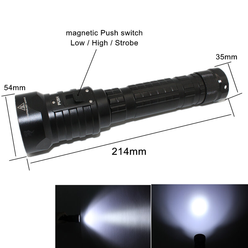 Lanterna tática para mergulho dx4s, tocha à prova d'água para caça subaquática, luz de mergulho com zoom de 4x, 26650, led